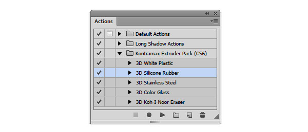 Load the 3D silicon rubber action in the actions panel