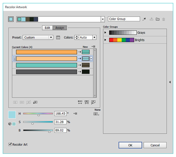 Use the recolor artwork to quickly and easily change colors in complex artwork