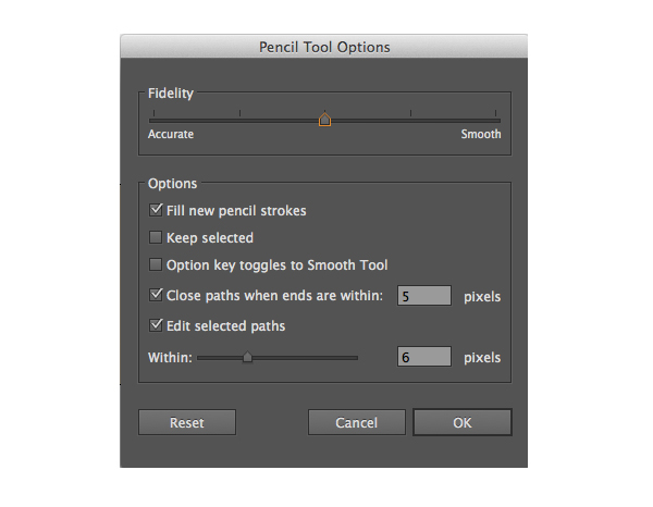 pencil tool settings