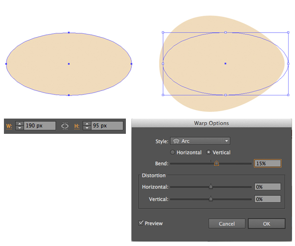 make the body ellipse and apply warp arc effect