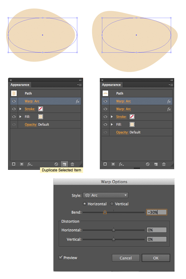 add another warp effect in the appearance panel