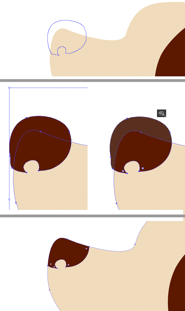 draw the nose and cut off the pieces with Shape Builder Tool