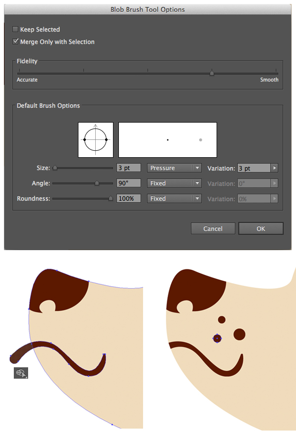 use the Blob Brush tool to form the mouth