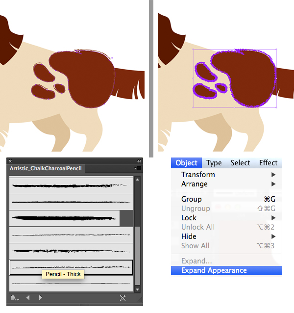 apply textured strokes to the spots and expand them