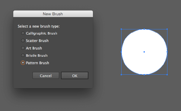 Create a Pattern Brush from a white circle object