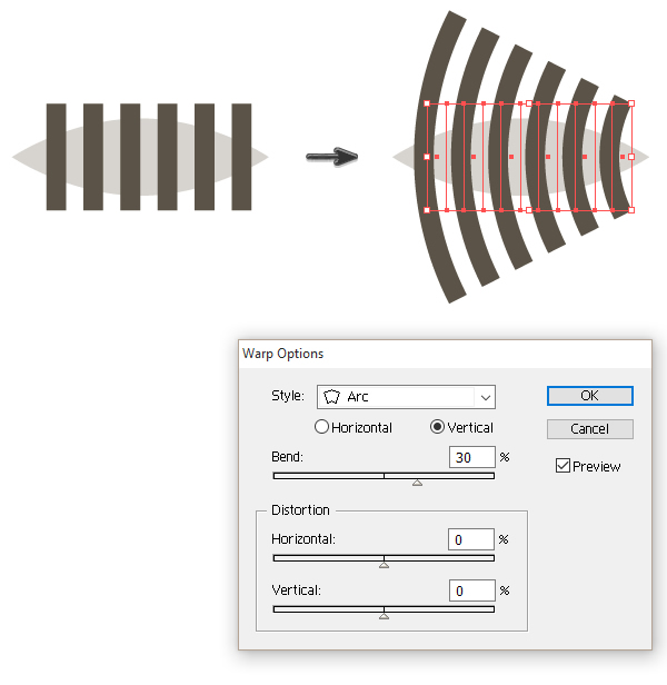 warping stripes for the tail