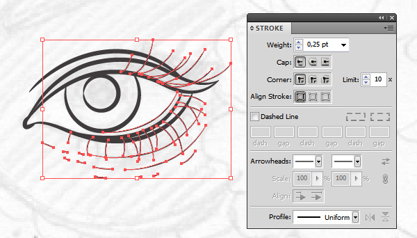 drawing of the eyes contour