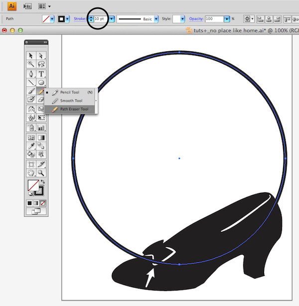 adding circle stroke and erasing path