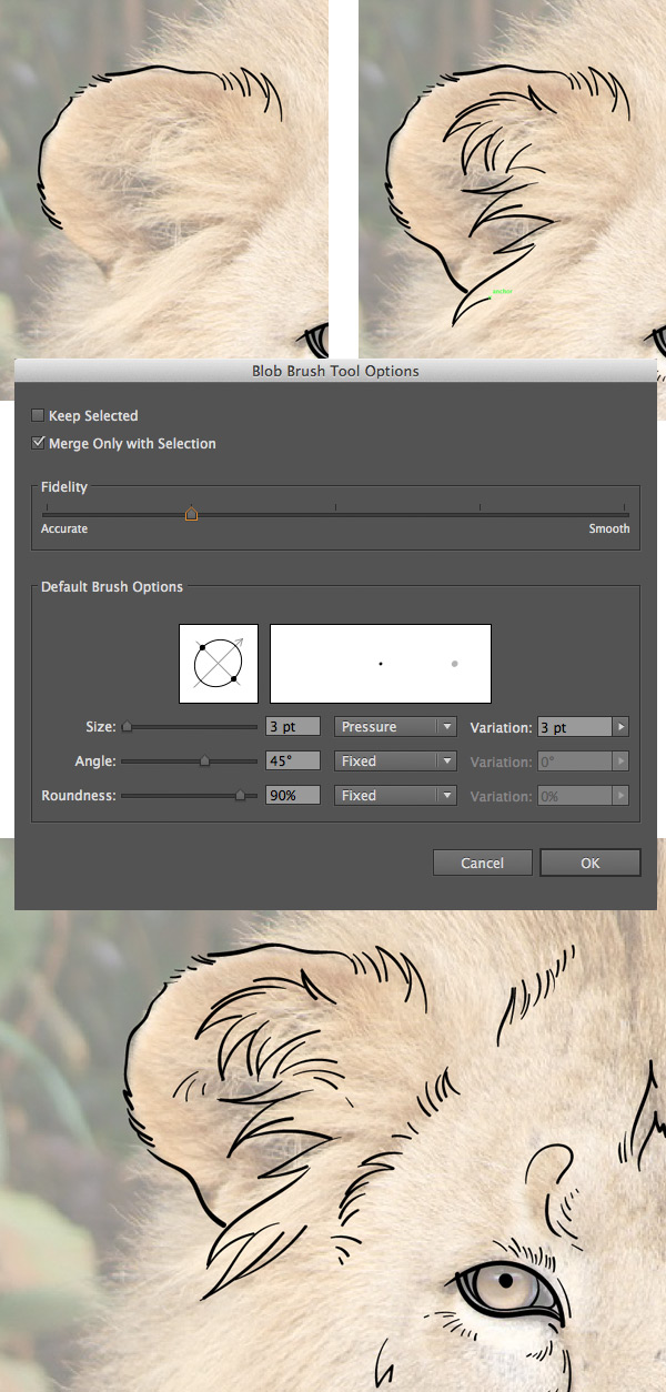 change the Fidelity of our Blob Brush Tool for the ear