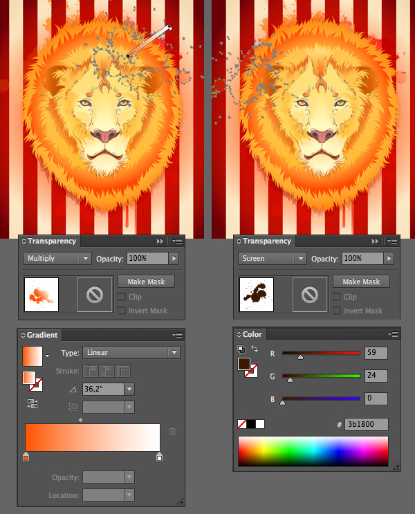 apply Screen and Multiply Blending Mode to the spots