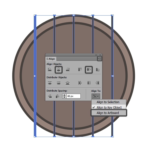 distancing the vertical wood lines using the align panel