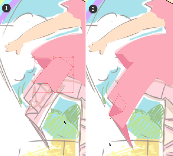 Drawing and layering the ruffled dress components