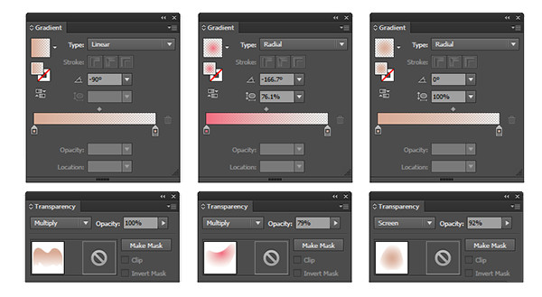 the various gradients used within my design