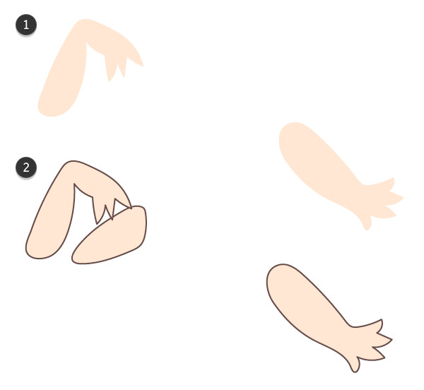 Draw each arm in sections