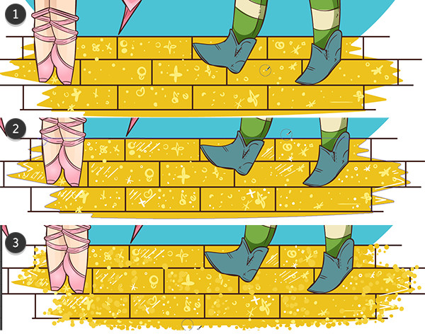 Draw sparkle shapes on the bricks