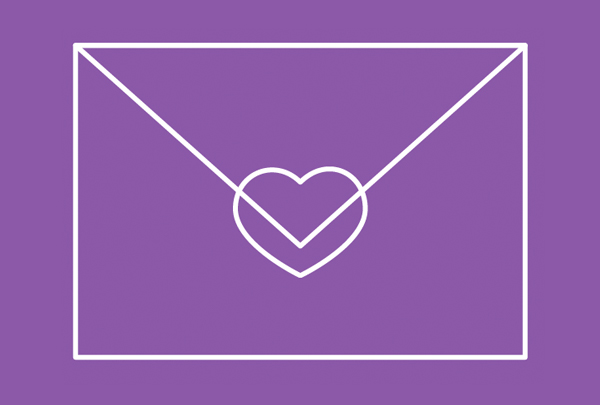 place the heart stamp in the center of the envelope