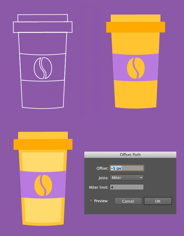 color the cup and add details with offset path