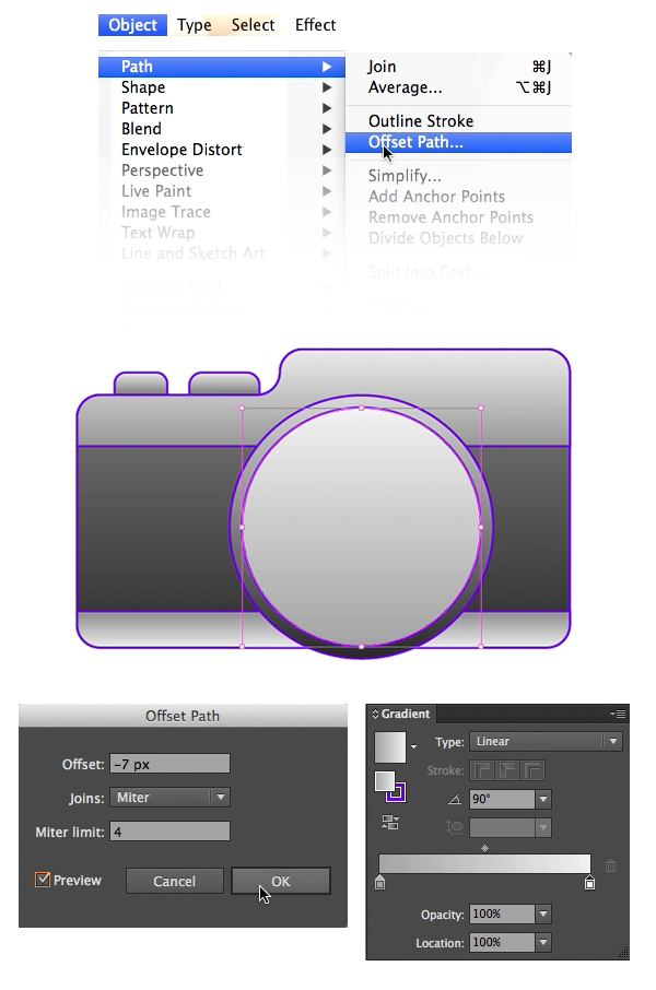 use offset path to add another ring to the lens 1