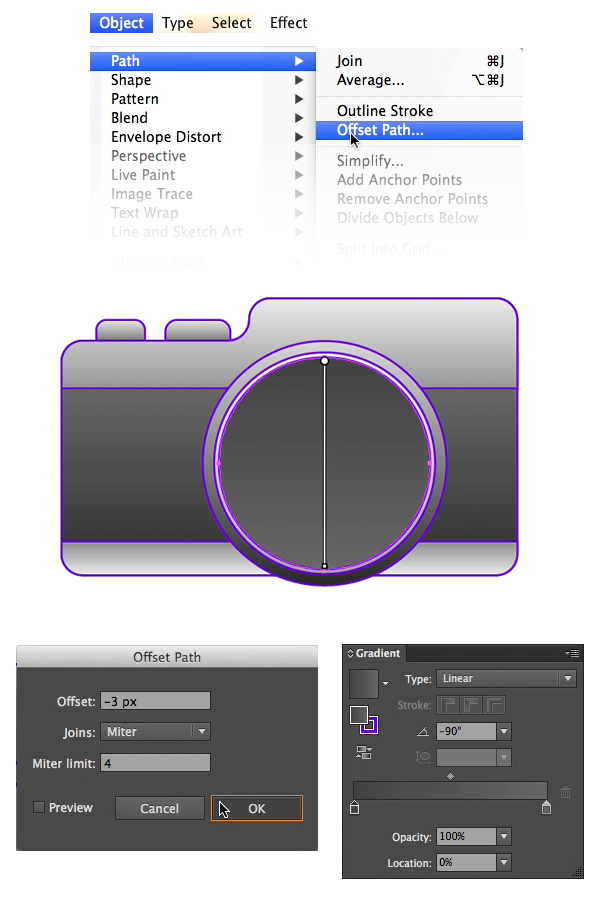 use offset path to add another ring to the lens 2