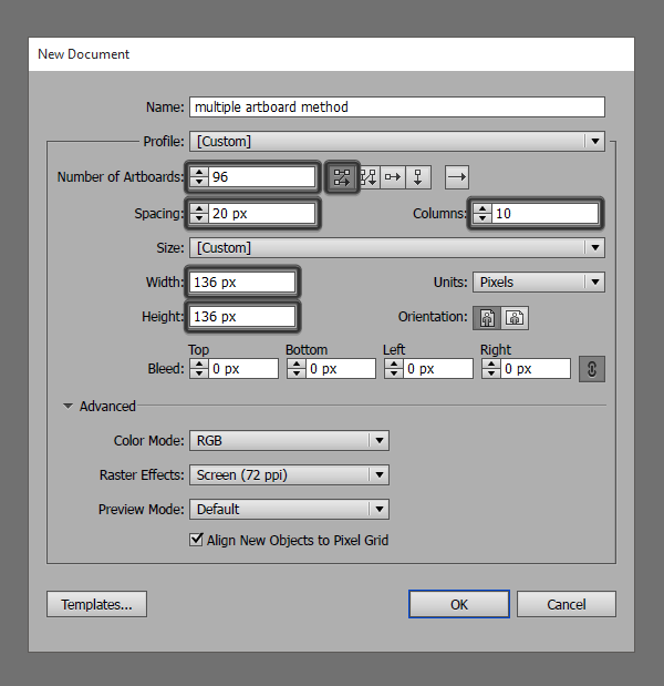 artboard resized to icon base grid