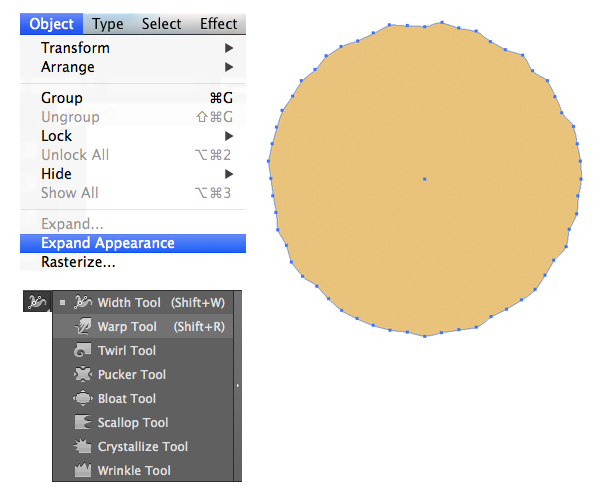 expand the shape and use the warp tool