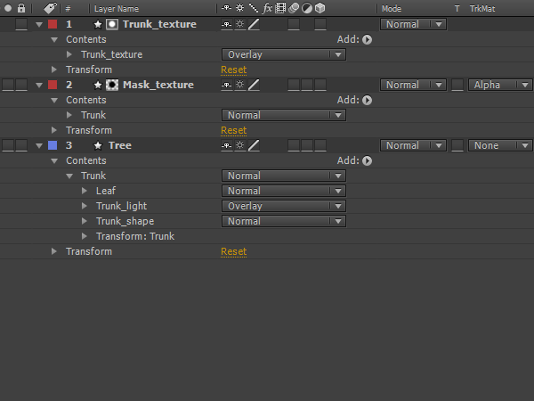 Layout of layers for tree animation