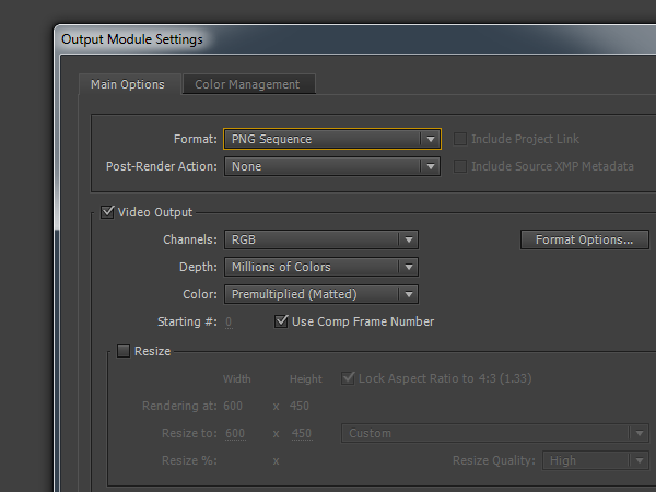 Outpust settings for PNG Sequences