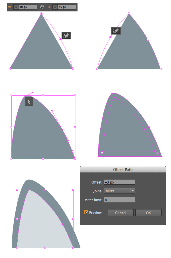 form the ear from a 40x35 px triangle