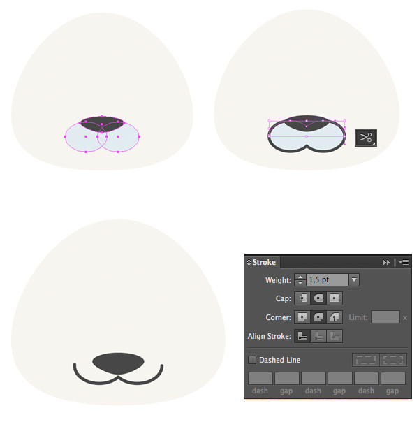 form the mouth from two ellipses