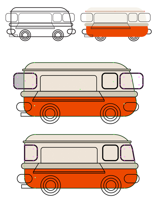 apply color to the base of the van