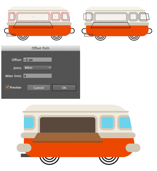 use offset path to add rims to windows