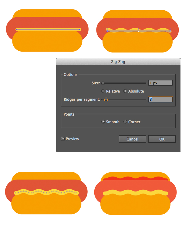 make a zigzag line for mustard