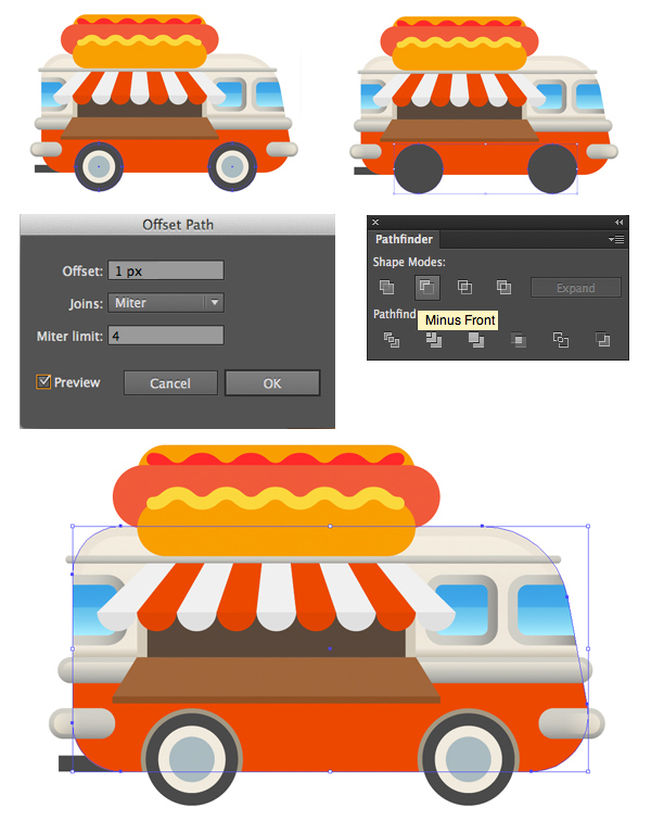 add holes around the wheels with offset path