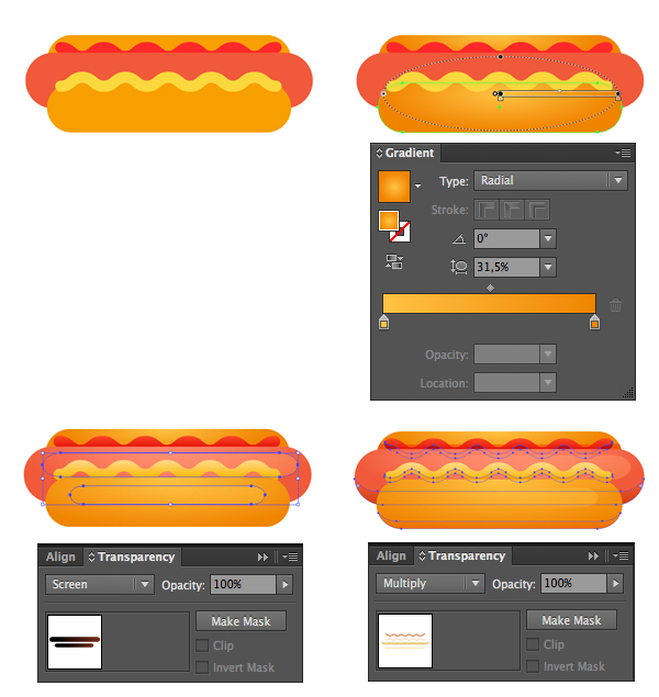 make the hot-dog realistic by adding gradients and shadows and highlights