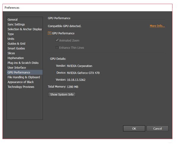 Disable GPU performance under preferences