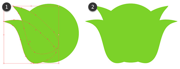 Place the warped leaves on either side of a large circle