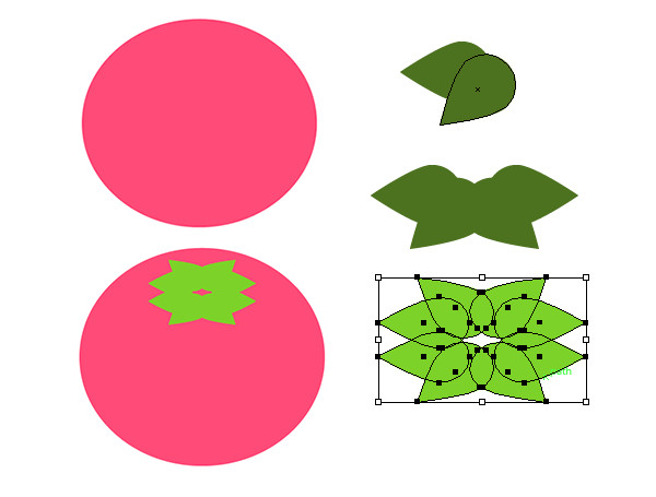 An ellipse and teardrop shapes form the basic tomato design