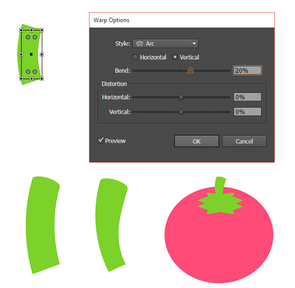 Draw a tomato stem with a rectangle and an ellipse