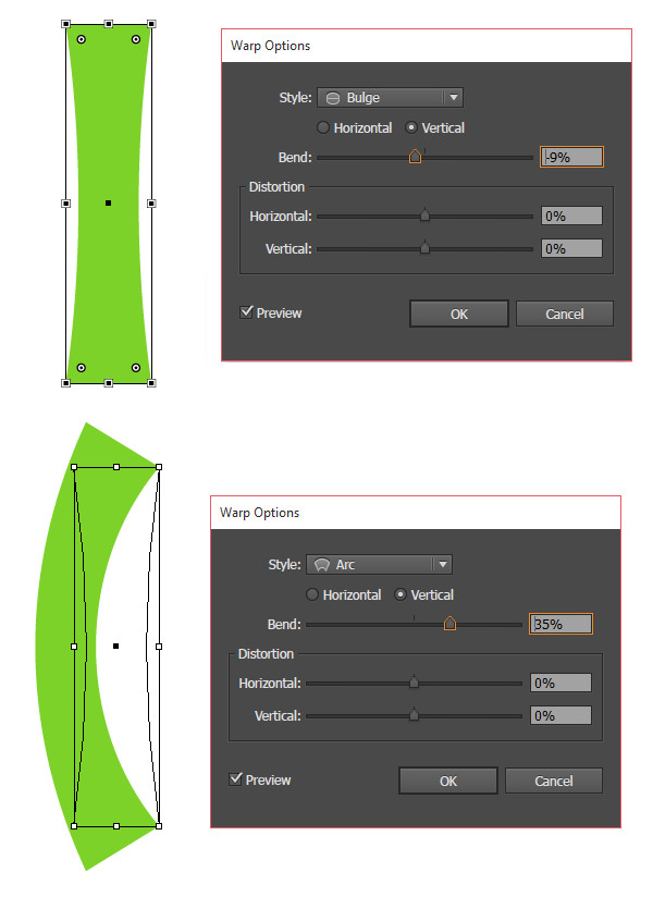 Warp a rectangle to get the basic stem shape