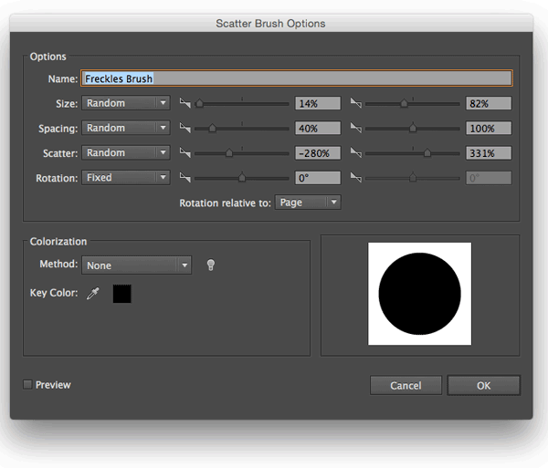 Freckles Scatter Brush settings