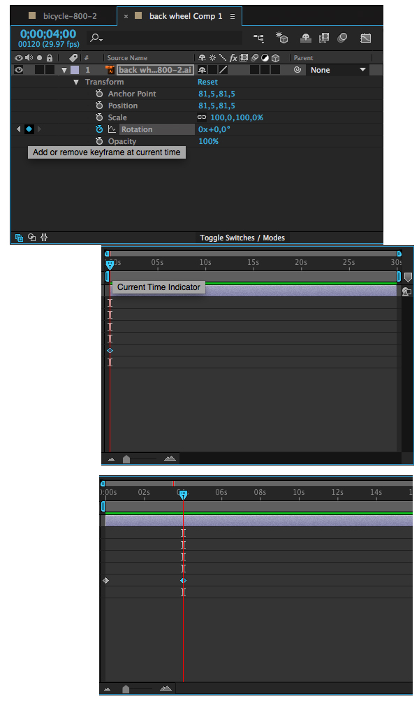 create two keyframes in the Timeline panel