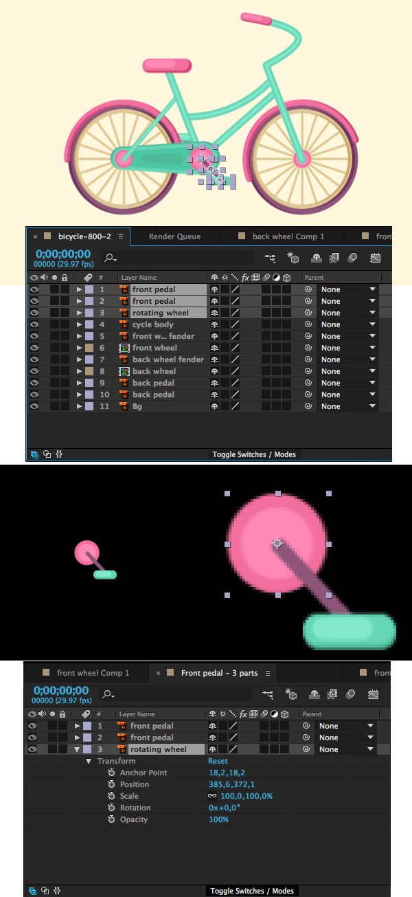 precompose the pedal parts and isolate the group