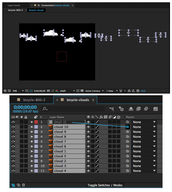 Create a Null Object and parent all the clouds to it