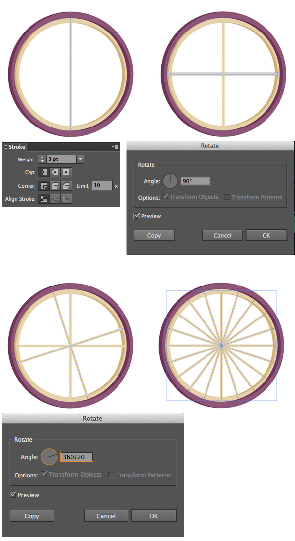 add spokes to the wheel