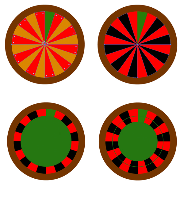 Fill the sectors of the divided circle with red and black colors