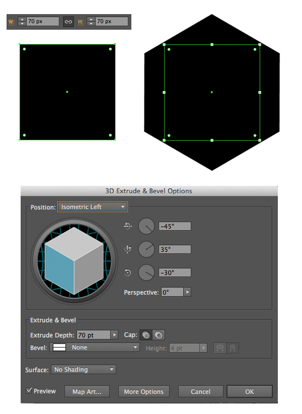  make a three-dimensional base of the dice