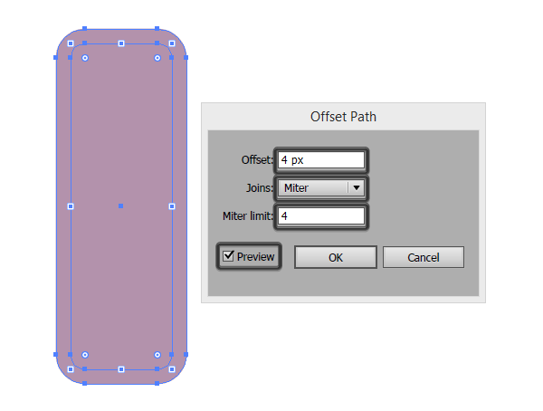 creating the outline of the first icon using the offset path effect