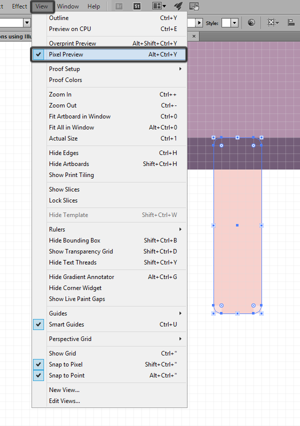 example of using the pixel preview mode for positioning the stick to the first icon