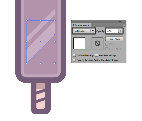 adjusting the blending modes for the diagonal highlights of the first icon