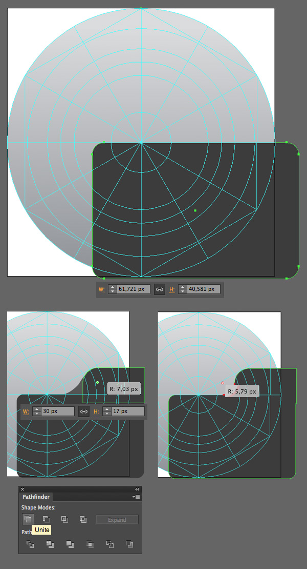 form the camera base from the rounded rectangle